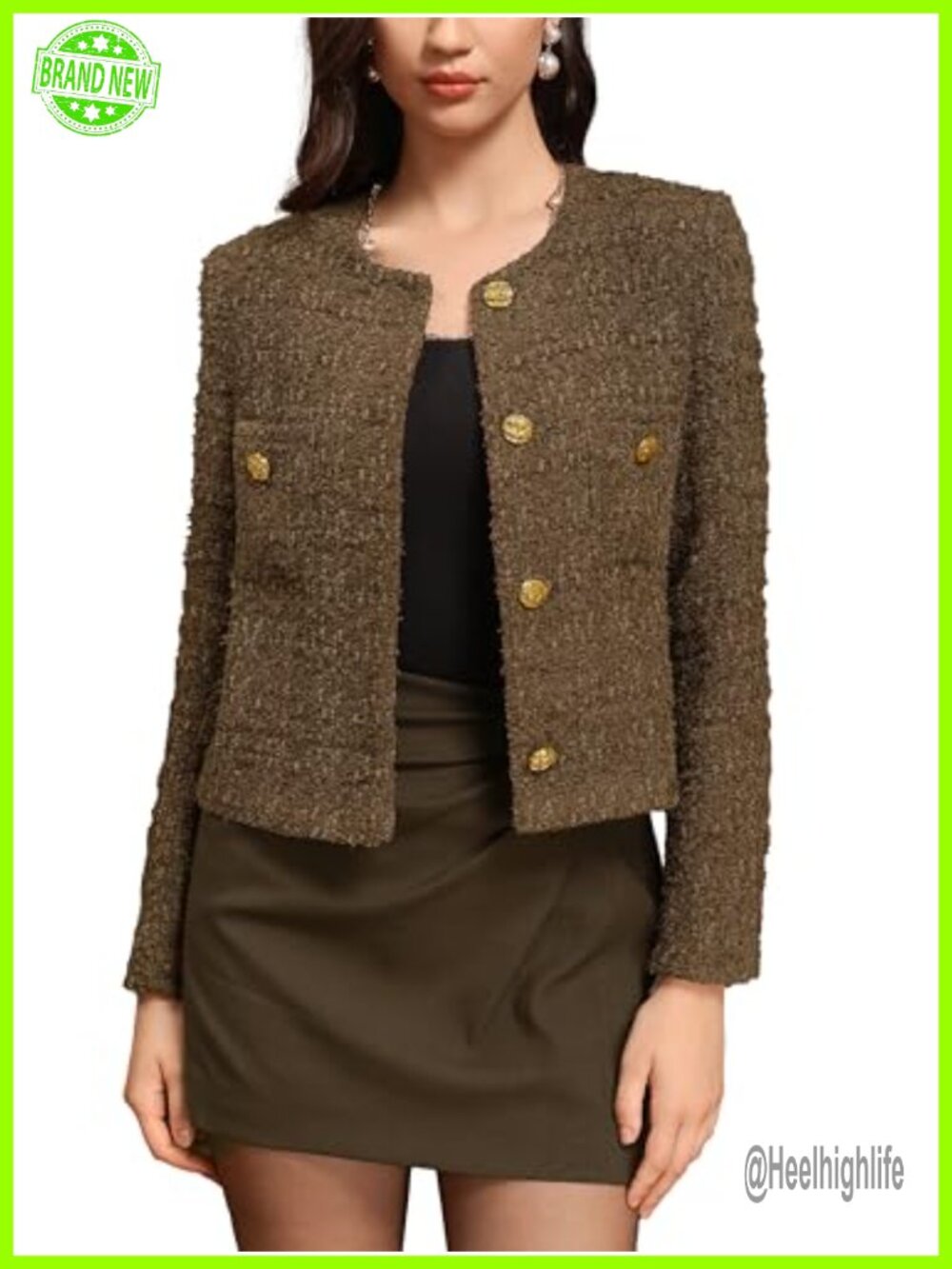 Cropped Tweed Blazer Wool Blend Boucle Business Casual Jacket